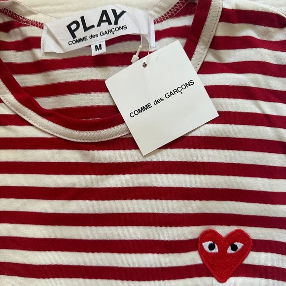 COMME DES GARCONS - Men's Striped T-Shirt with Small Heart - Picture 6 of 8